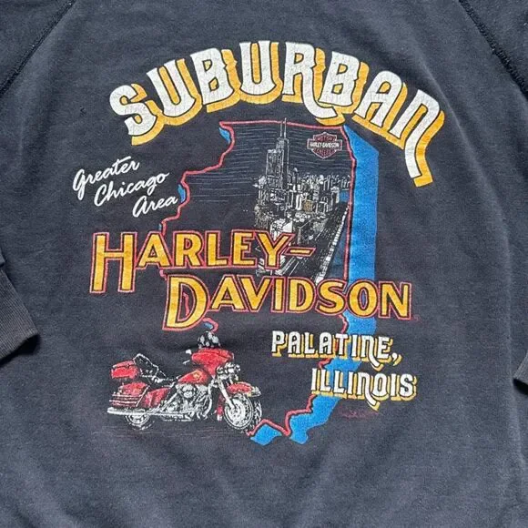 Vintage 80s Harley Davidson Suburban Palatine Illinois Chicago Hoodie Size L